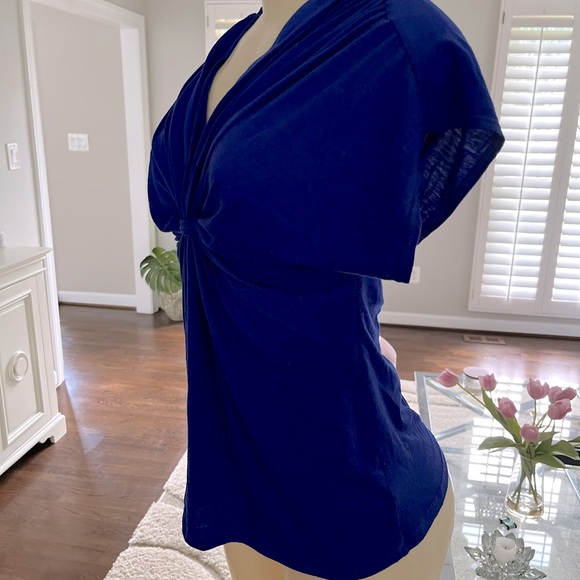 Electric blue drape front short sleeved shirt - Picture 2 of 3